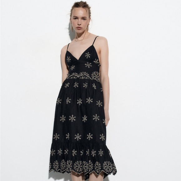 Zara Dresses Zara Embroidered Midi Dress Poshmark